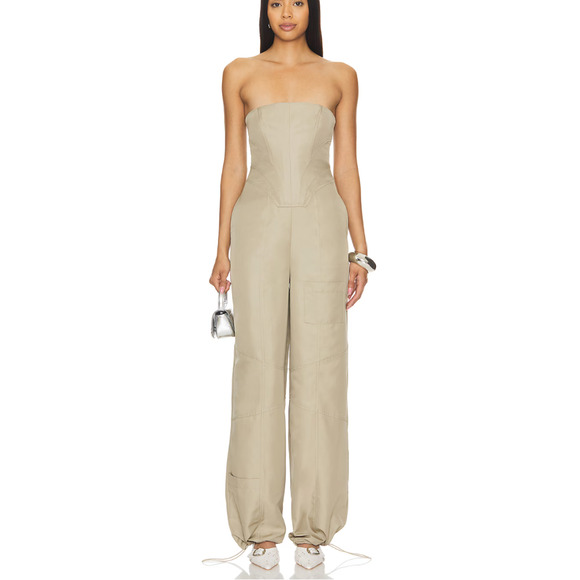 Lovers and Friends Meadow Cargo Jumpsuit Olive Green SMALL Jogger Corset NEW - Picture 2 of 10